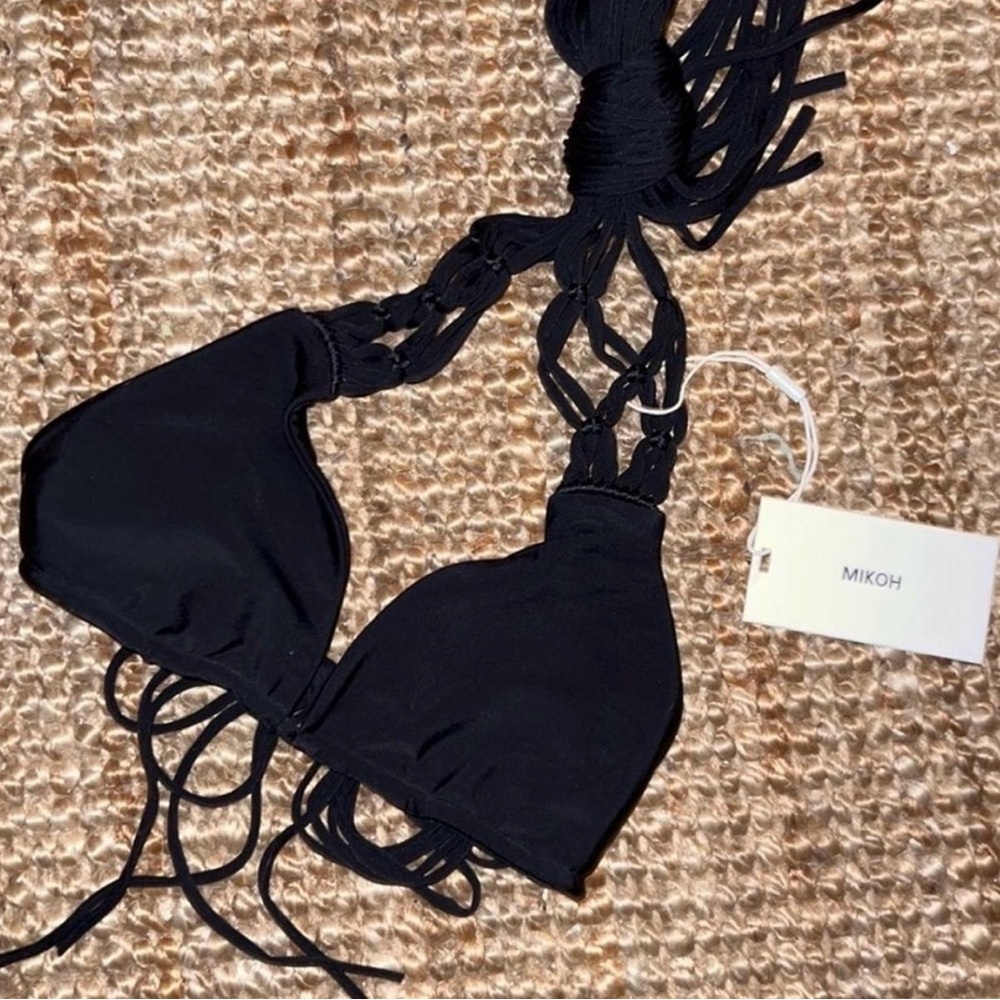 MIKOH Black Venezuela crochet fringe bikini top small